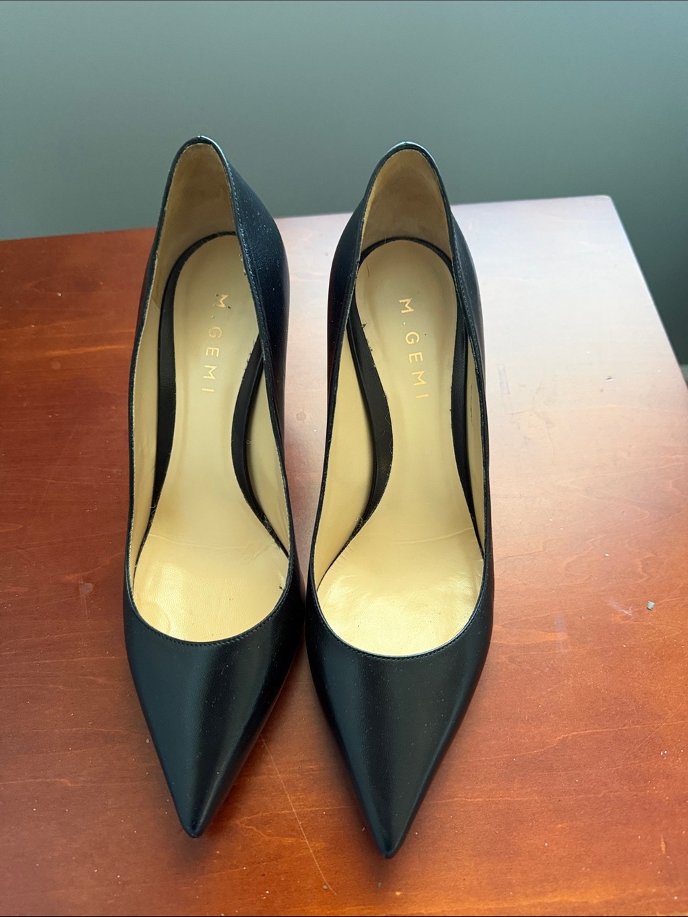 M. Gemi Black Leather Pointed-Toe Stiletto Pumps
